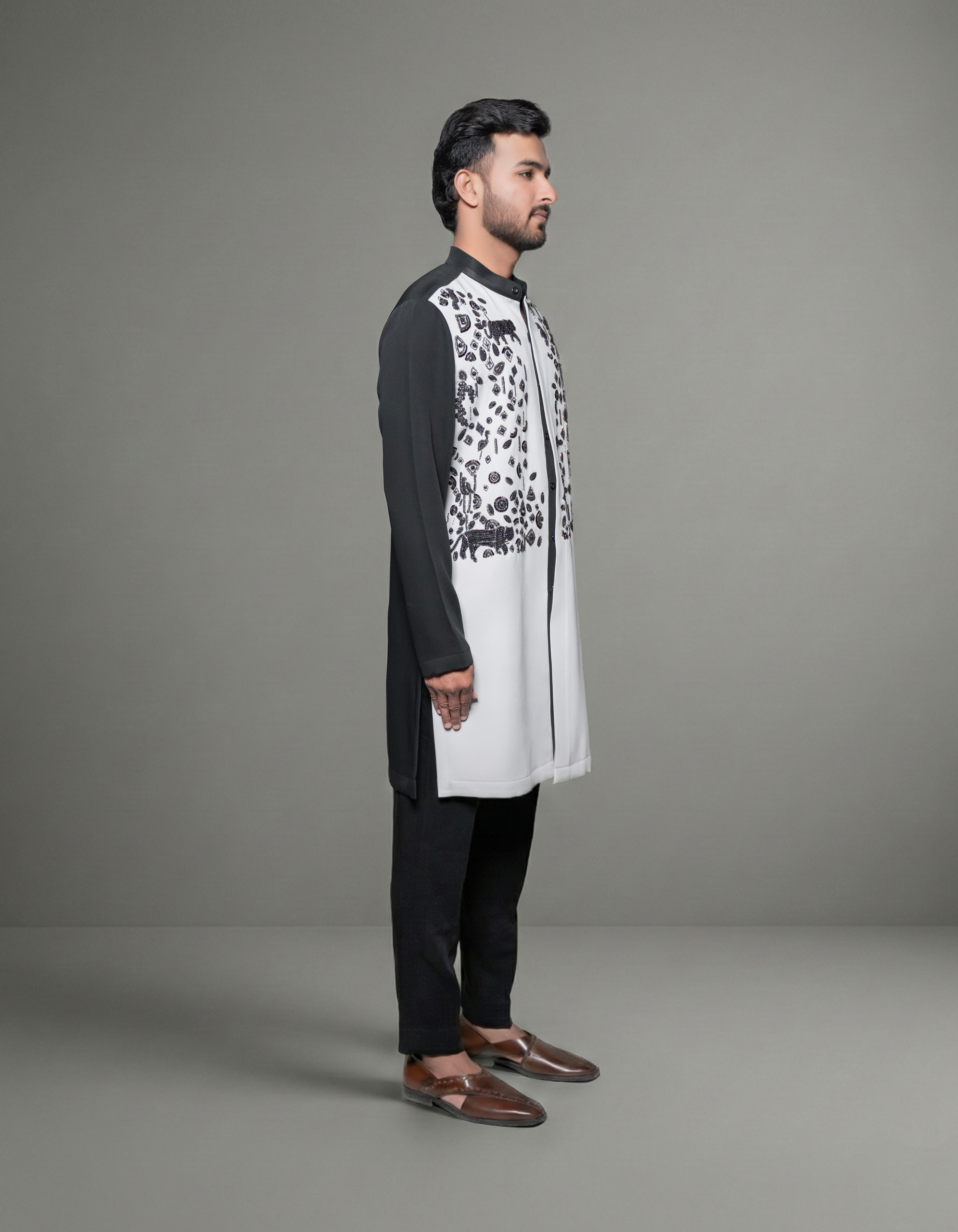 Monochrome Eclipse Hand-Embellished Lycra Kurta
