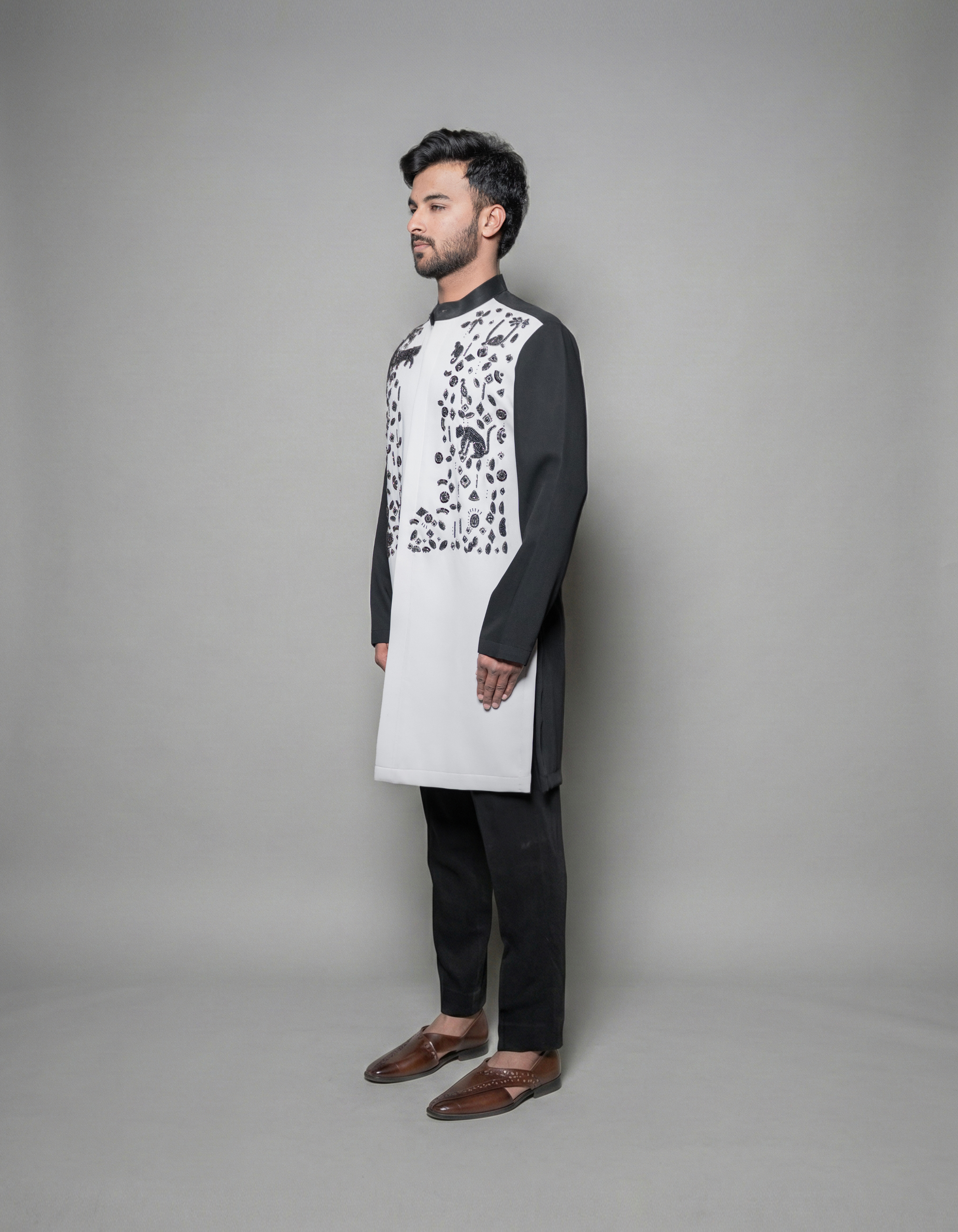 Monochrome Eclipse Hand-Embellished Lycra Kurta