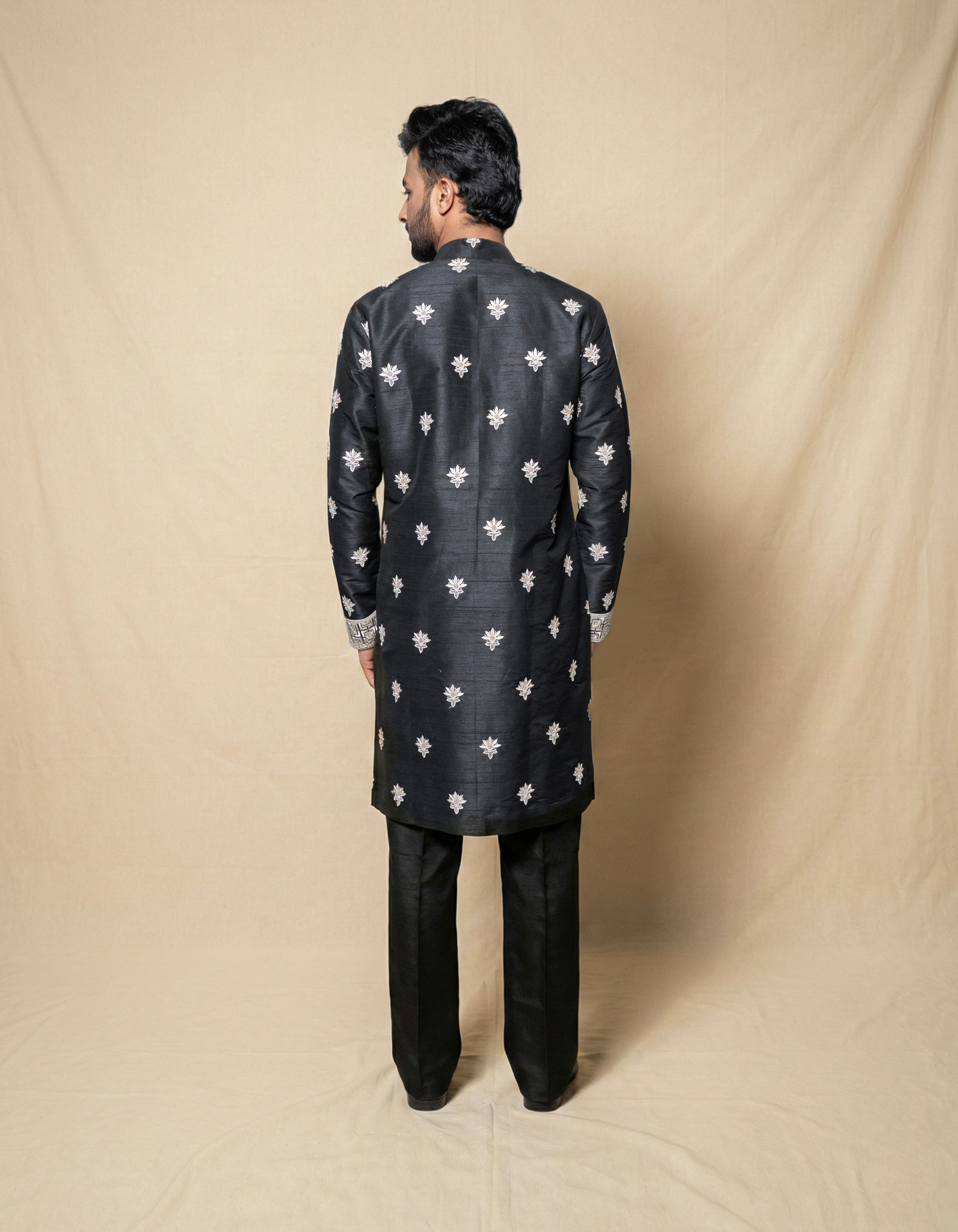 Midnight Noir Hand-Embroidered Silk Kurta Set