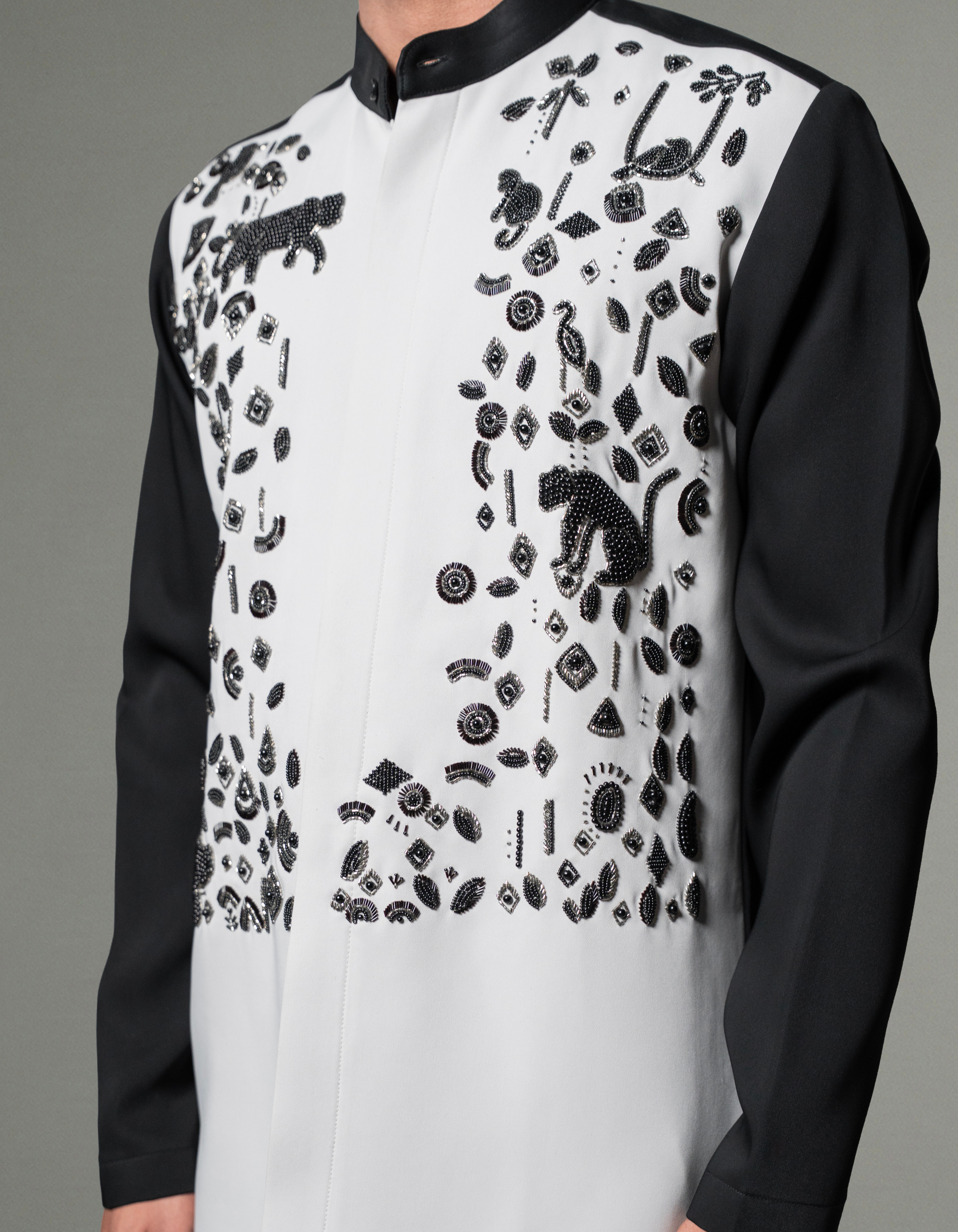 Monochrome Eclipse Hand-Embellished Lycra Kurta