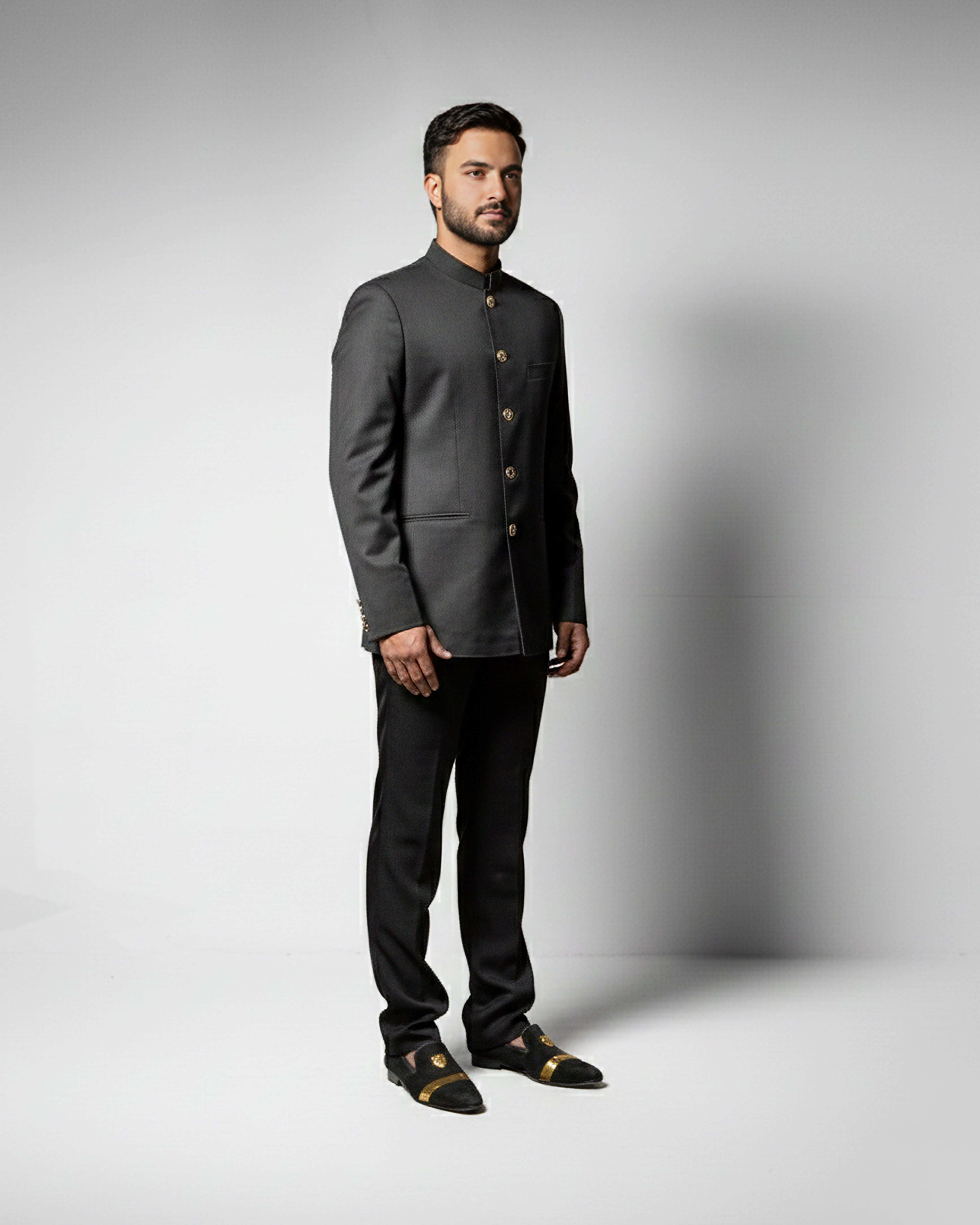 Charcoal Grey Bandhgala Set with Pants