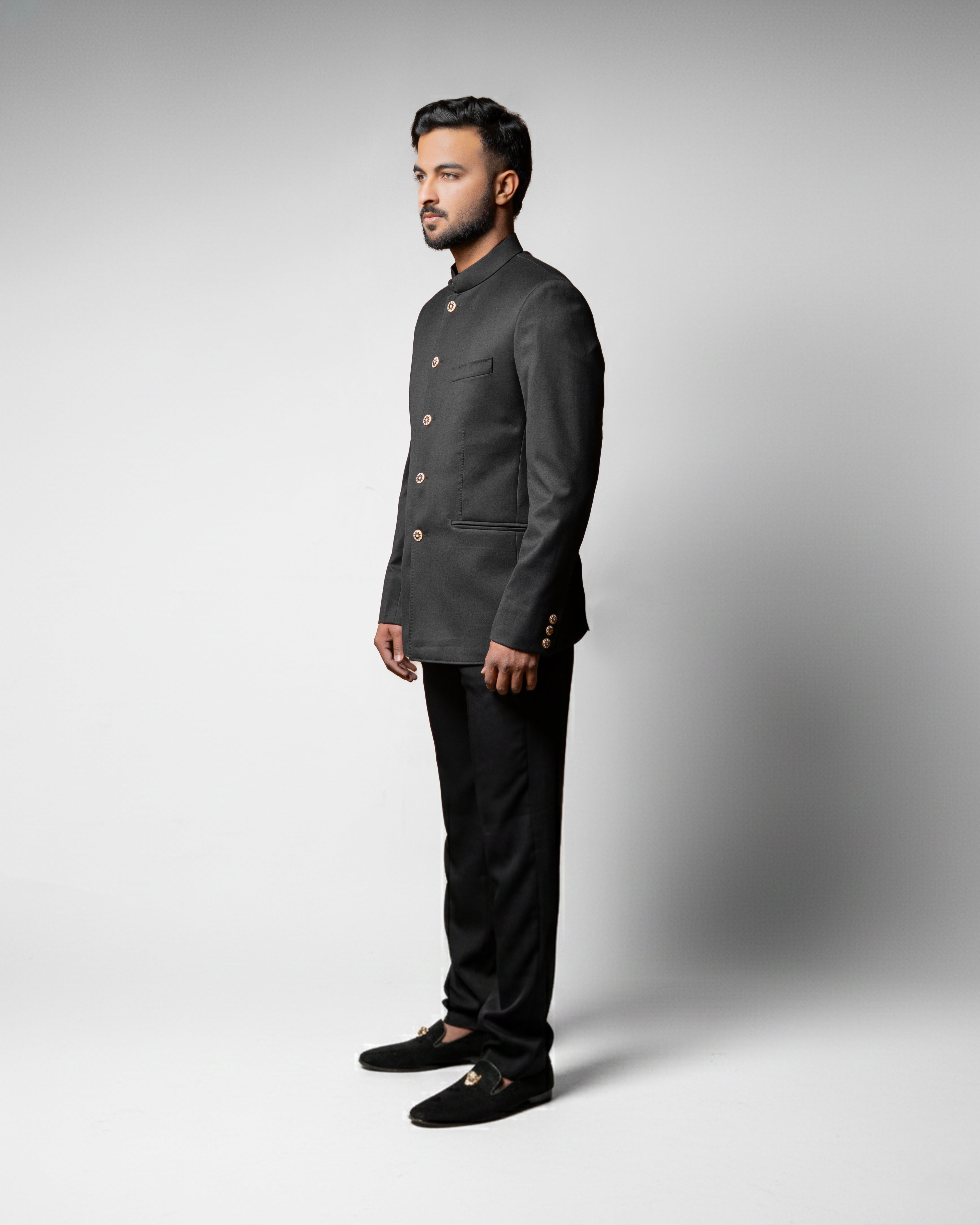 Charcoal Grey Bandhgala Set with Pants