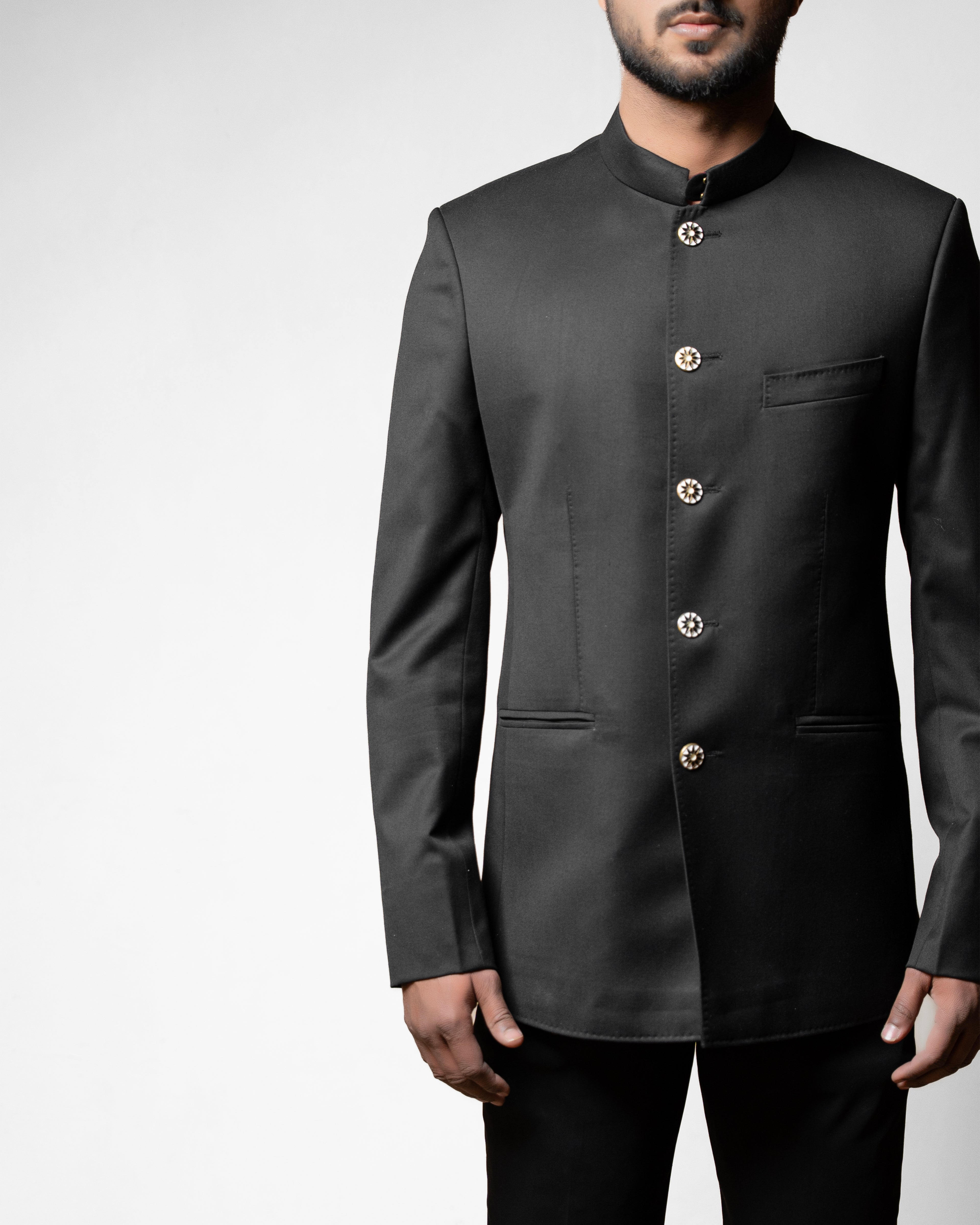 Charcoal Grey Bandhgala Set with Pants