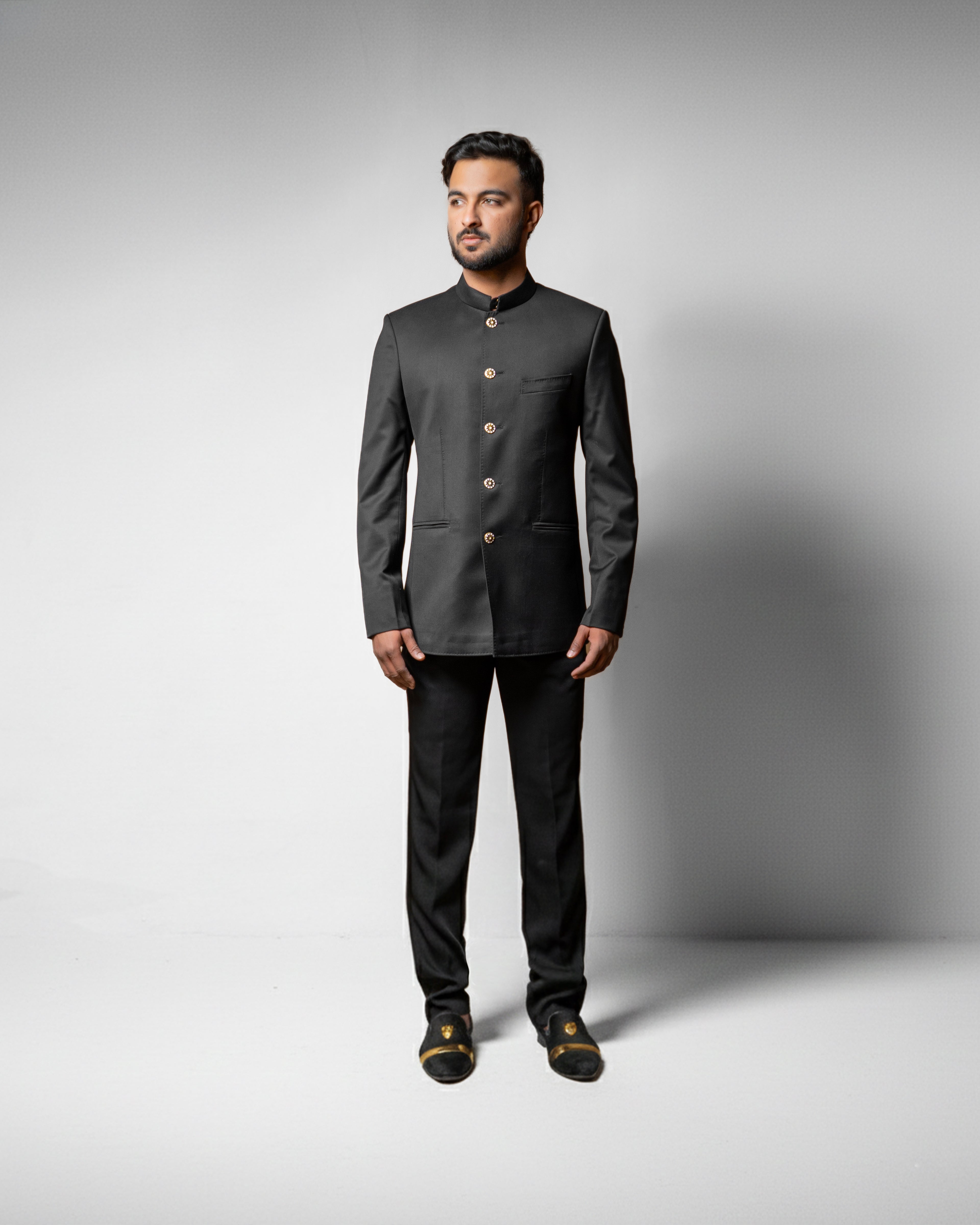 Charcoal Grey Bandhgala Set with Pants