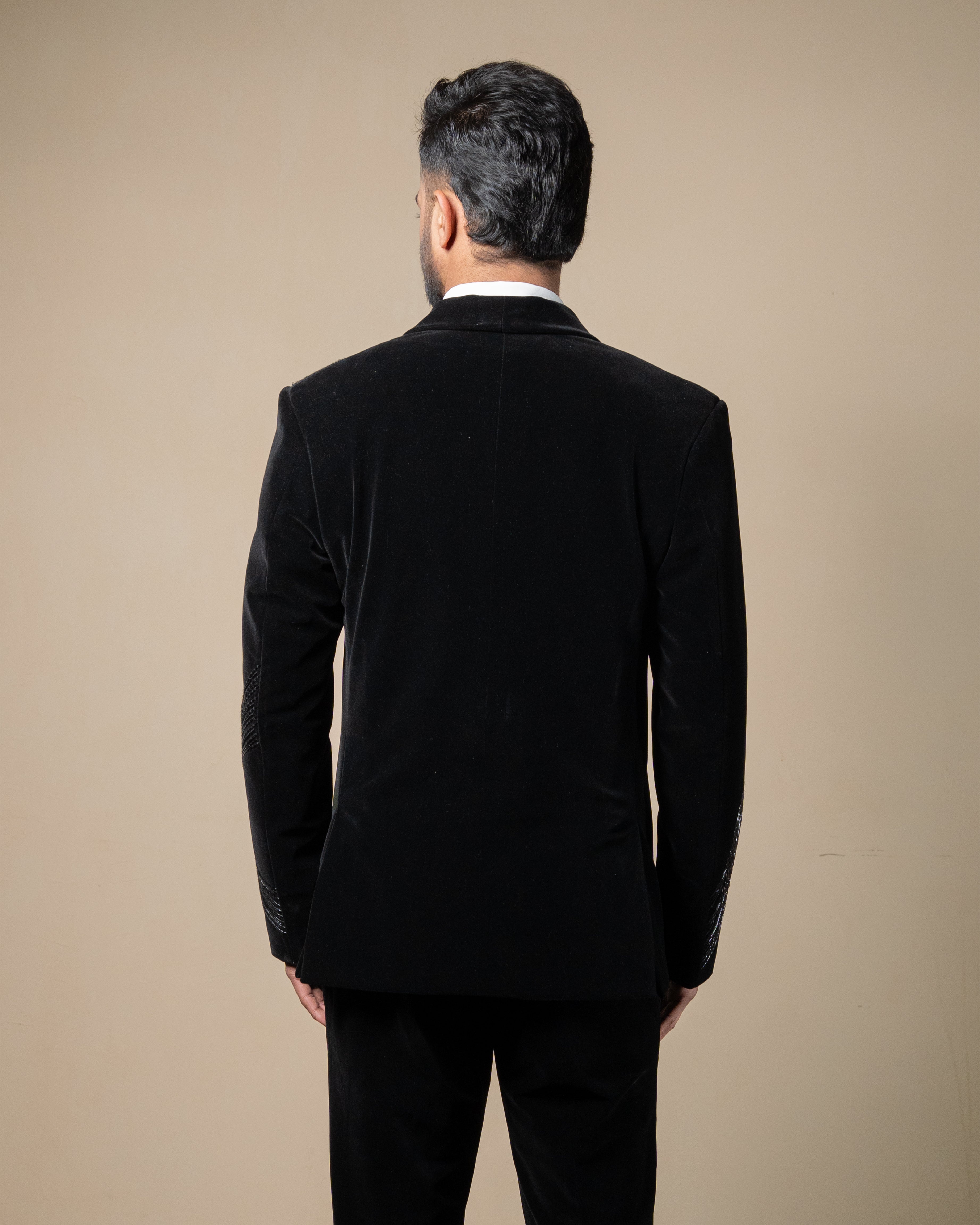 Black Micro Velvet Designer Tuxedo Set