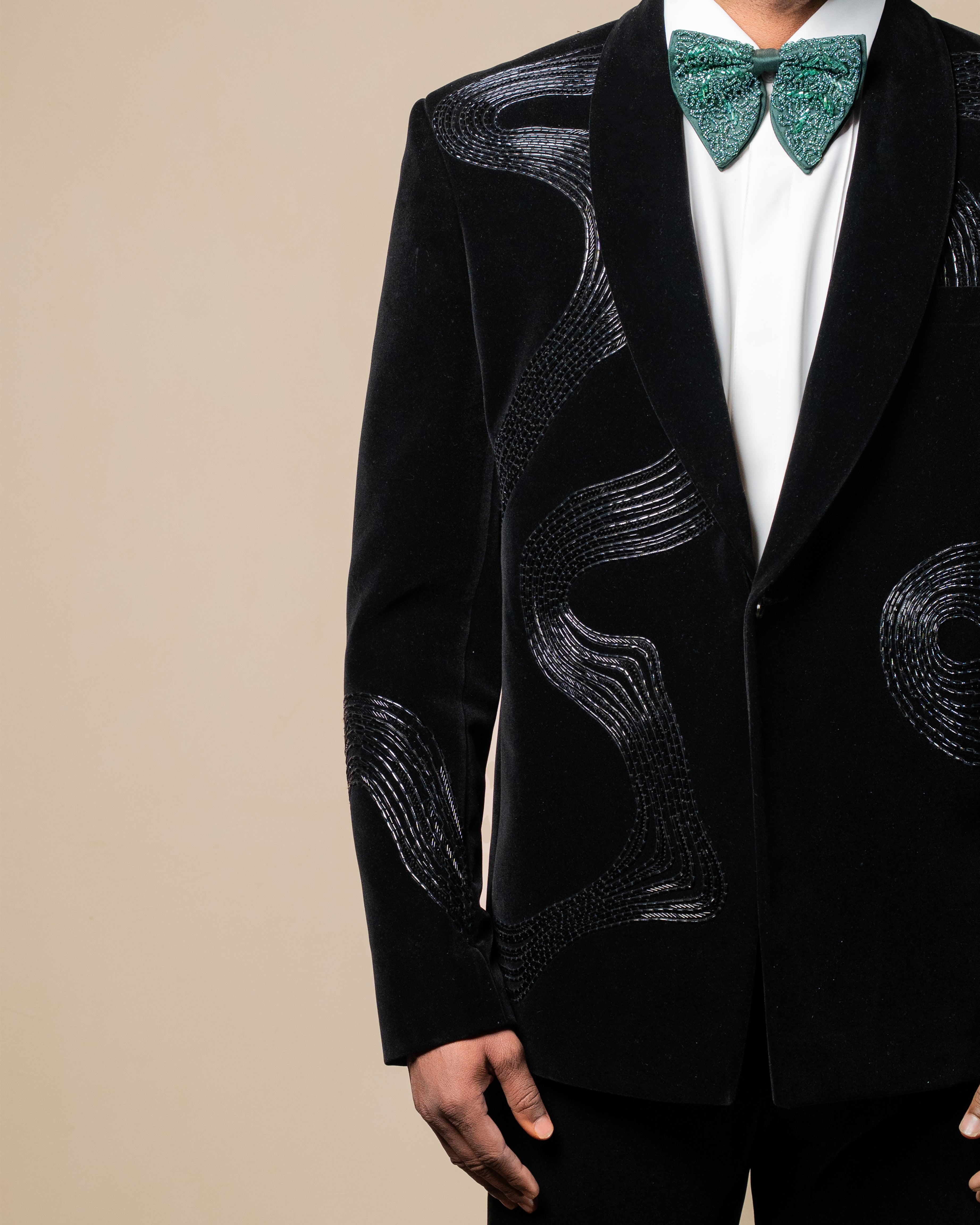 Black Micro Velvet Designer Tuxedo Set