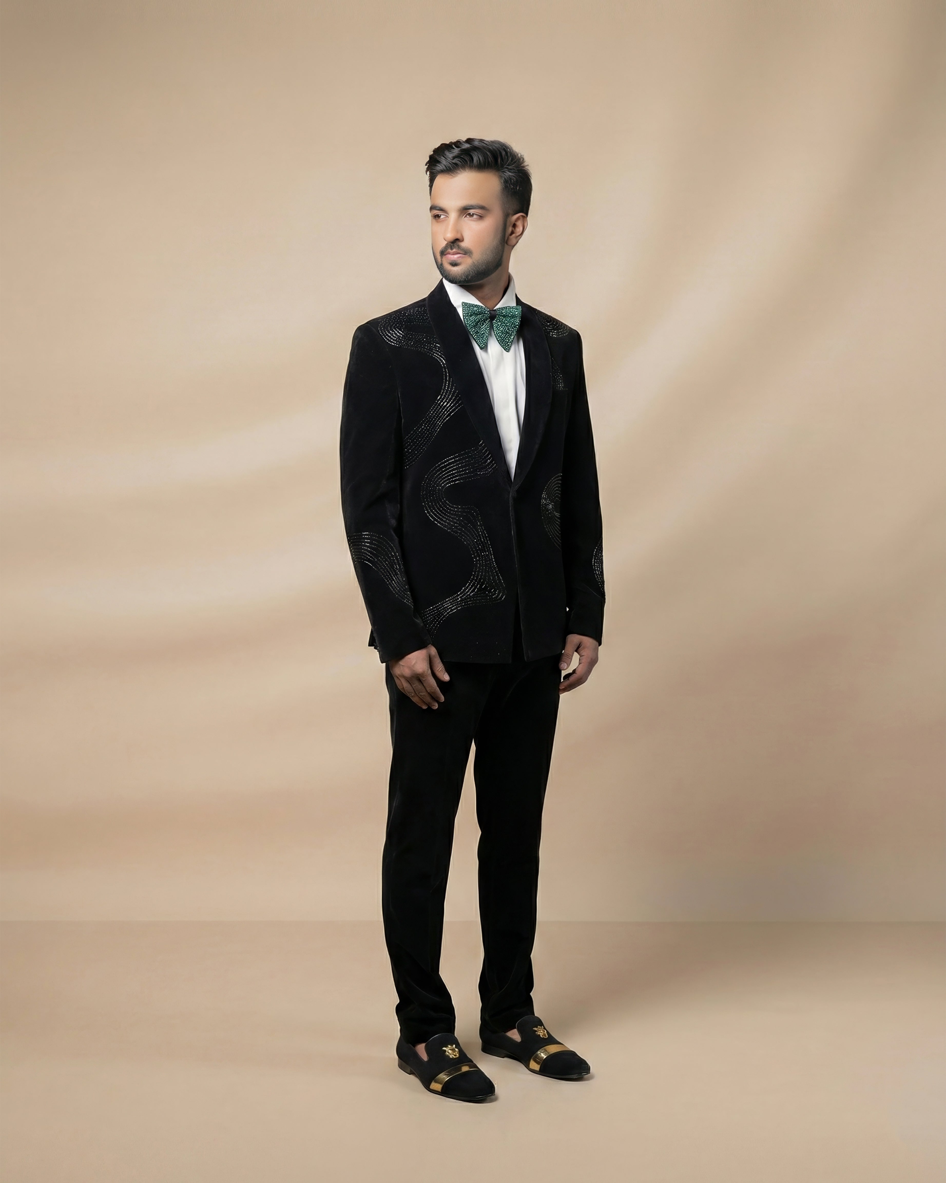 Black Micro Velvet Designer Tuxedo Set