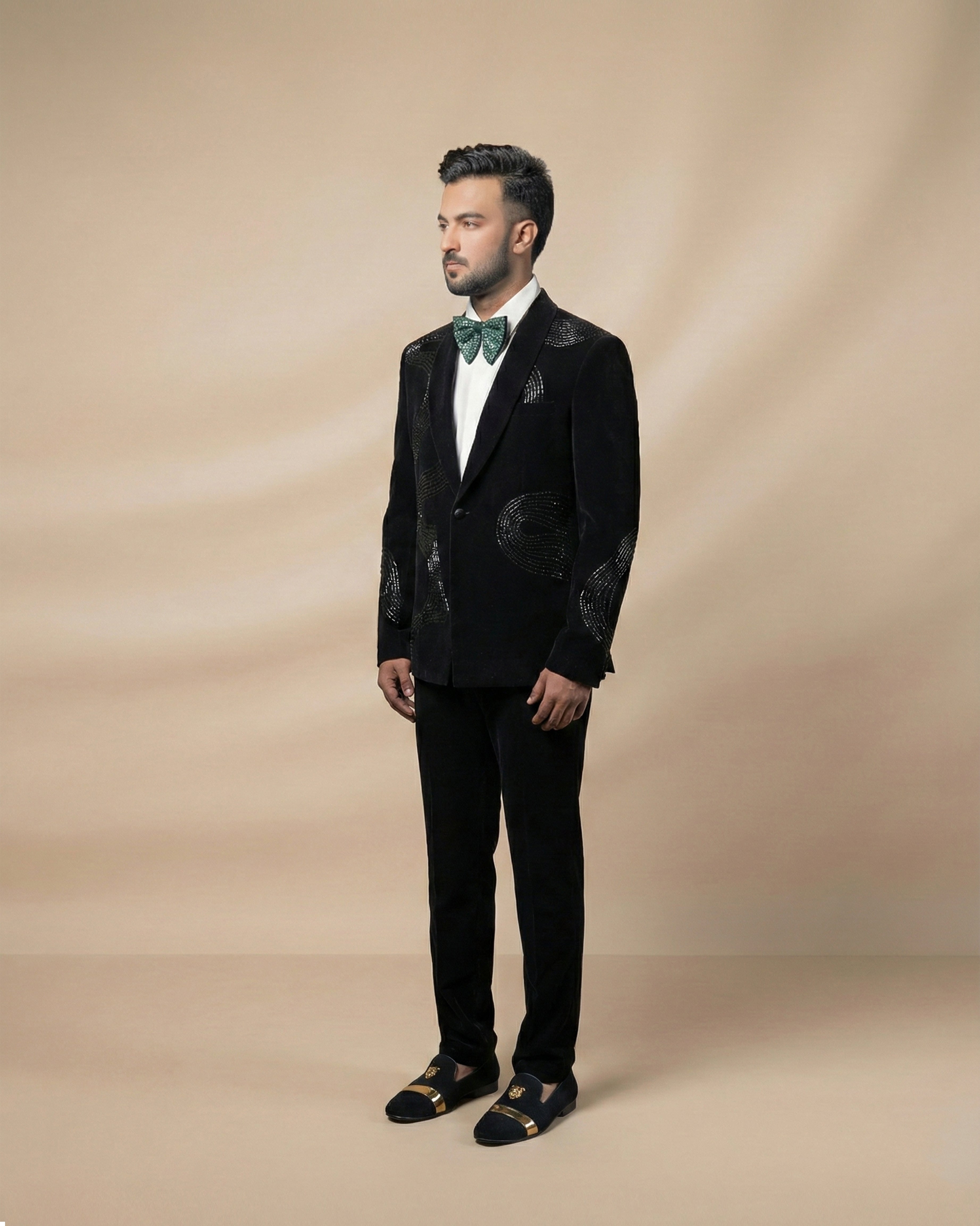 Black Micro Velvet Designer Tuxedo Set