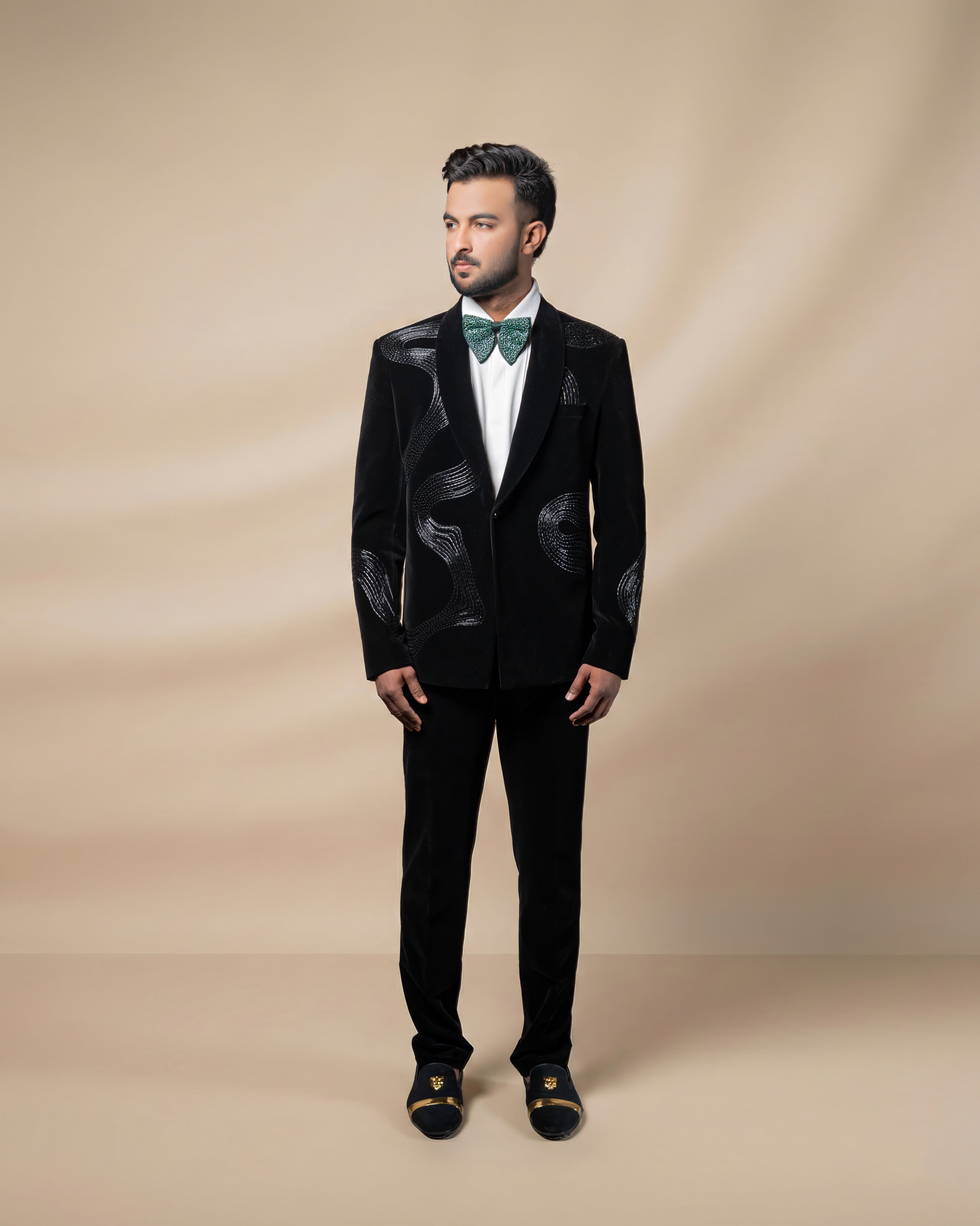 Black Micro Velvet Designer Tuxedo Set