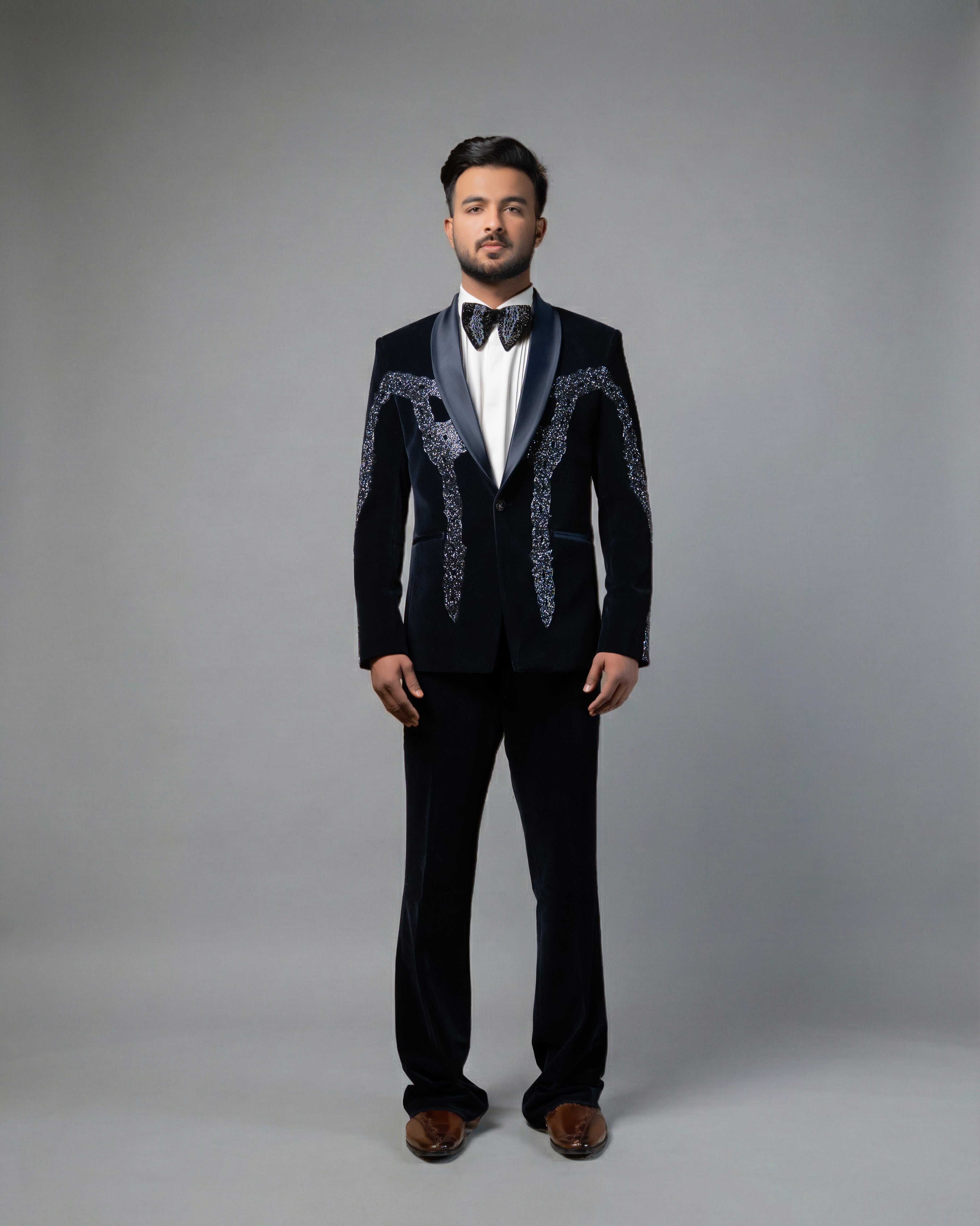 Sapphire Noir Velvet Tuxedo Set