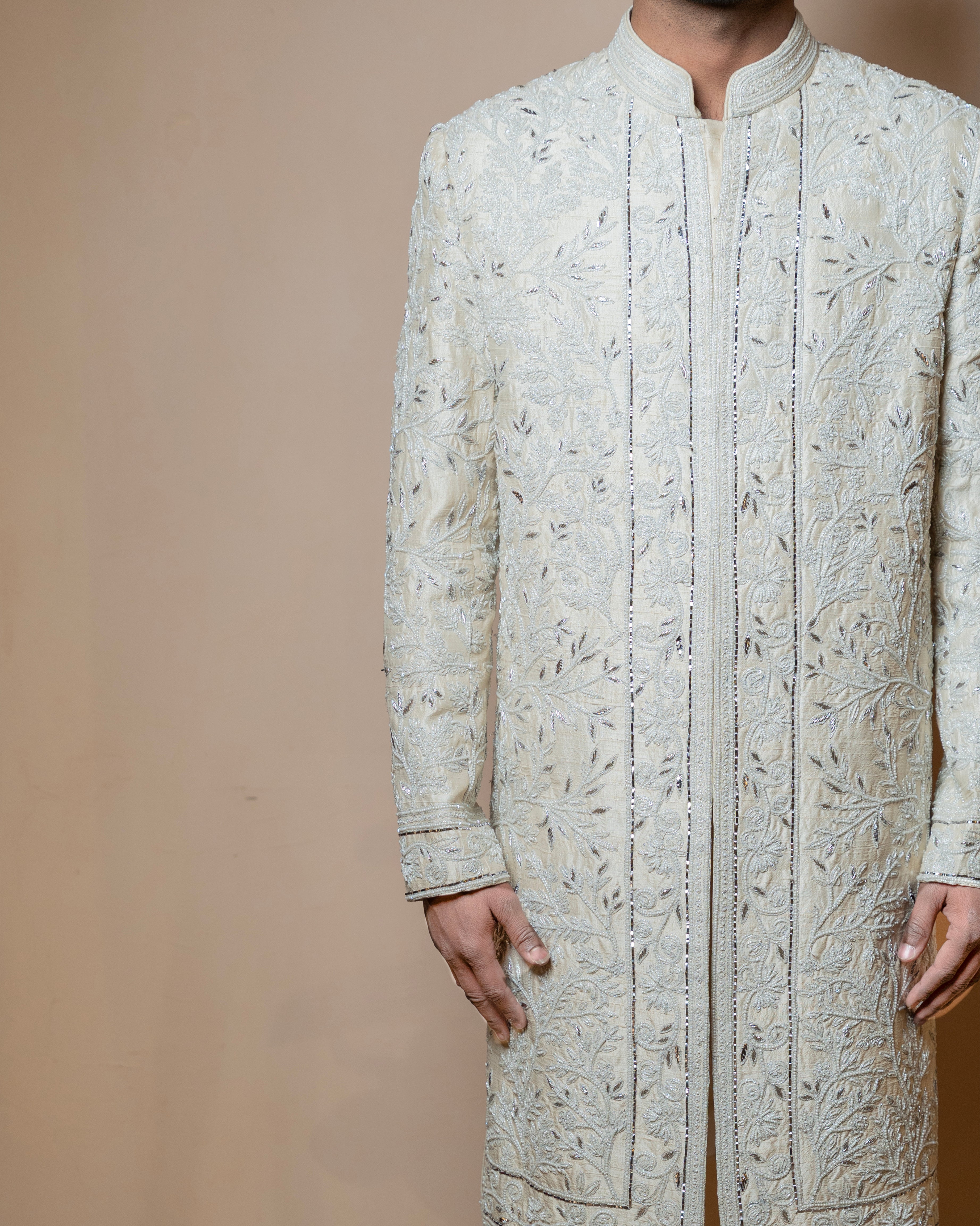 Heritage Ivory Floral Sherwani Set