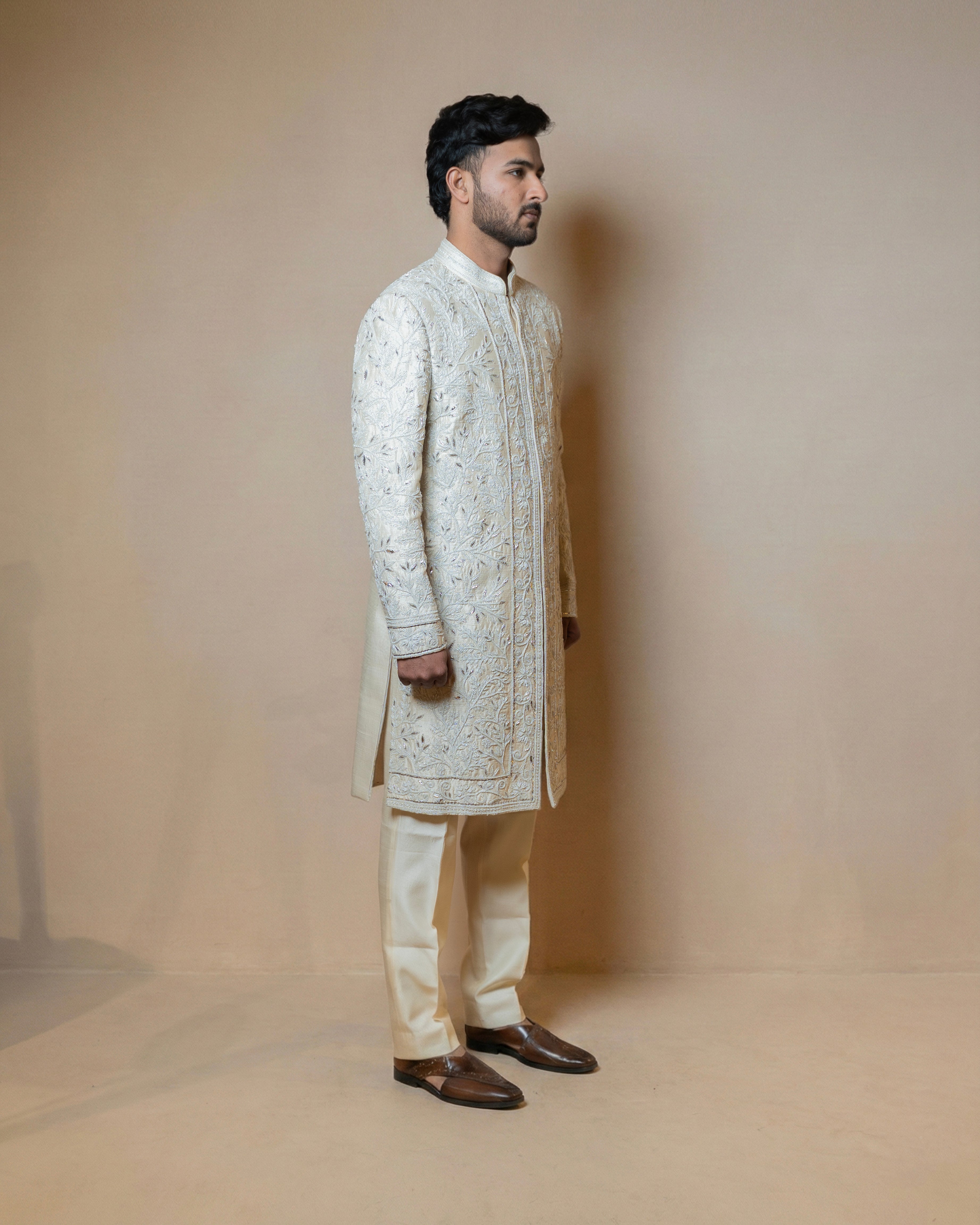 Heritage Ivory Floral Sherwani Set