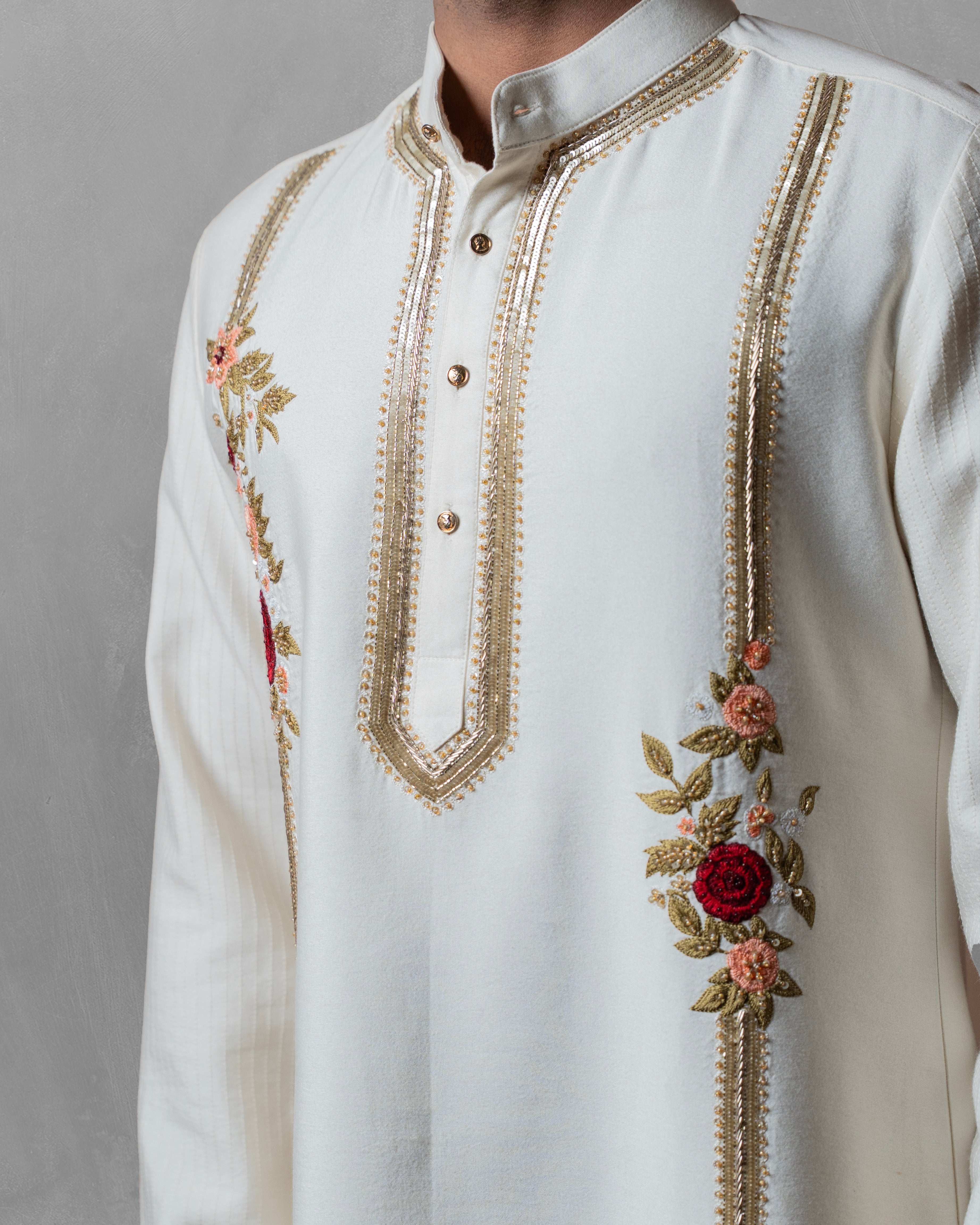 Ivory Bloom Embroidered Kurta Set (Kurta & Trouser)